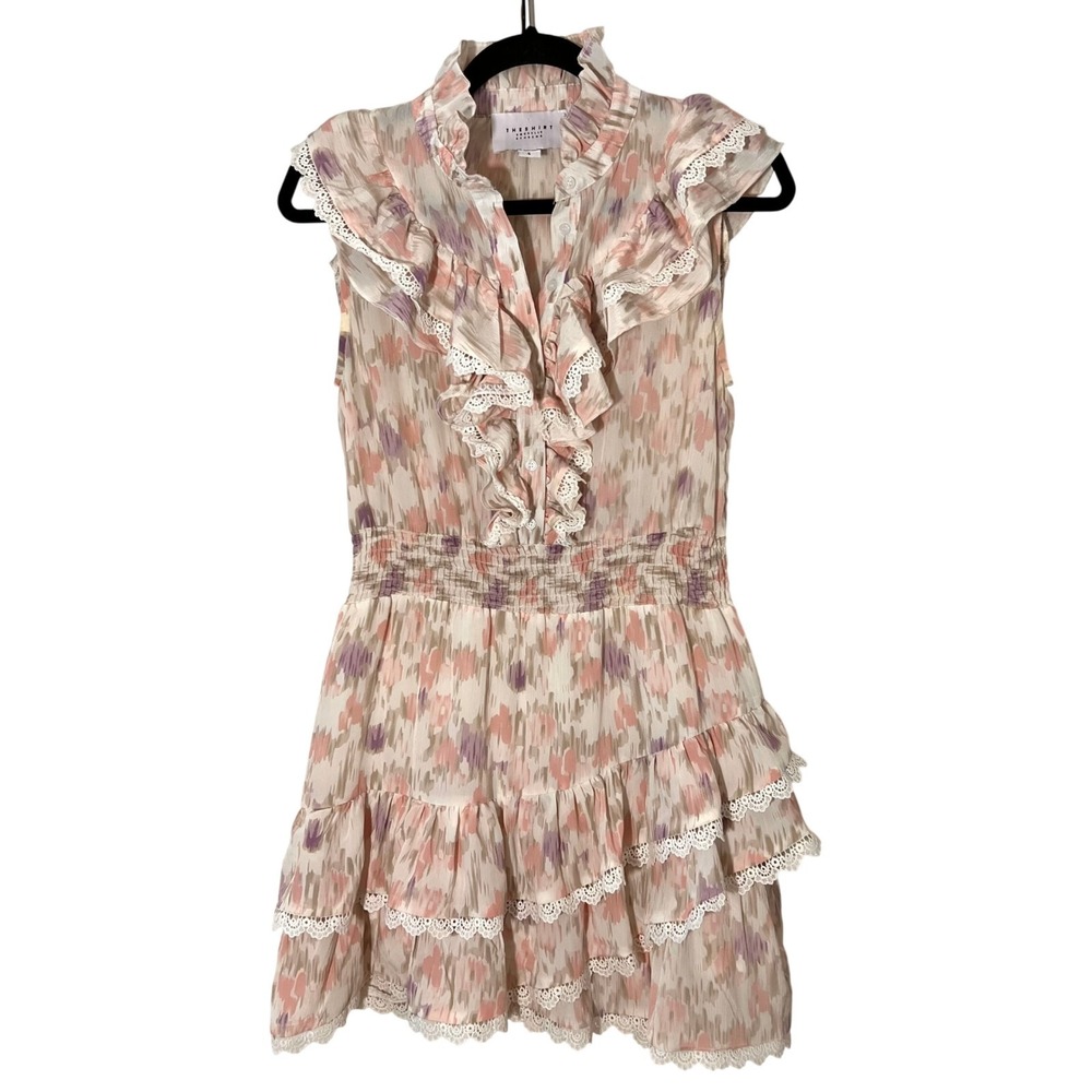The Shirt Rochelle Behrens Dress Small Ruffle Lace Tiered Smocked Boho Cottage